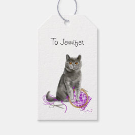Regal Gray Cat Nähen Personalisiert Geschenkanhänger