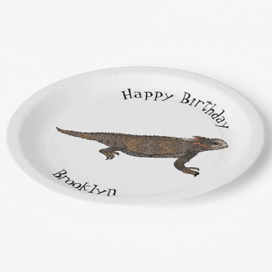 Regal-Horned-Eidechsen-Cartoon Pappteller (Schrägansicht)