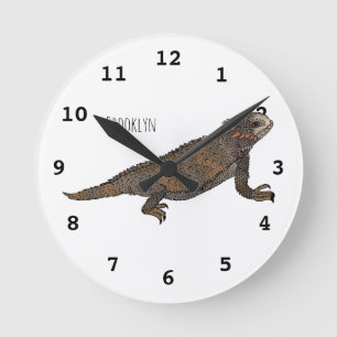 Regal horned lizard cartoon illustration runde wanduhr