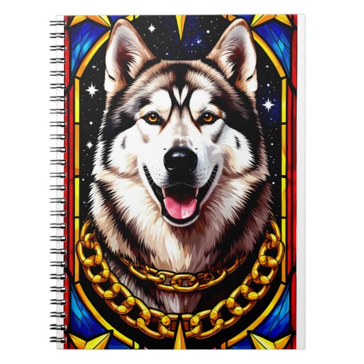 Regal Husky Portrait mit Gold Chain Notizblock (Vorderseite)