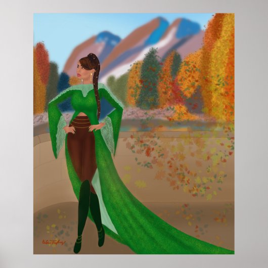 Regal im Herbst | Schöne schwarze Frau Poster (Vorne)