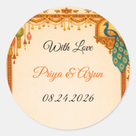 Regal Indian Wedding Peacock Favor Stickers | Saff