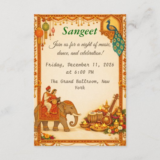 Regal Indian Wedding Sangeet Details Card Begleitkarte (Vorderseite)