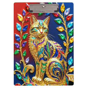 Regal Jewel Katze – Luxuriöse Multicolor-Kunst Klemmbrett