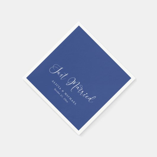 Regal 'Just Married' Heart - Royal Blue Wedding Serviette (Ecke)
