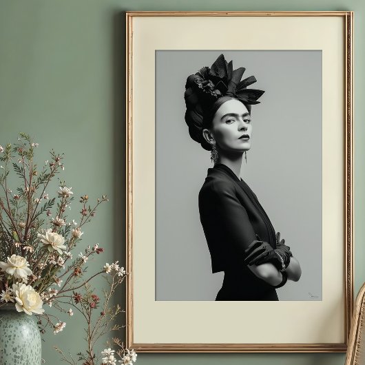 Regal Kahlo Monochrome Portrait Poster