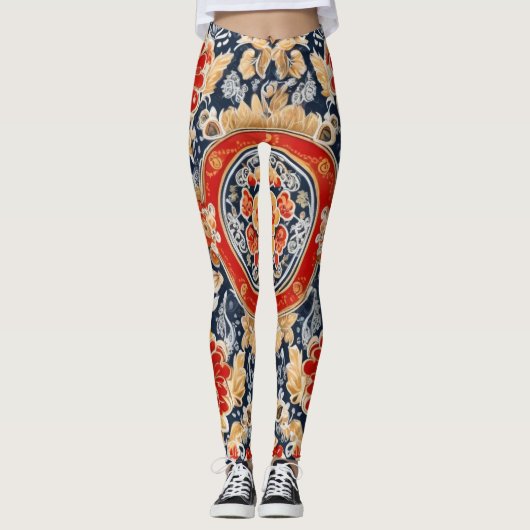 Regal Khokhloma: Verzierte blorale Medallion Leggings (Vorderseite)