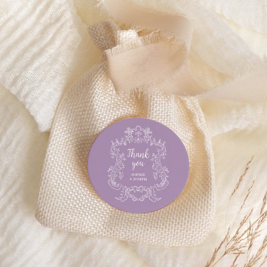 Regal Lavender | Vintage Barockrahmenverheiratung Runder Aufkleber