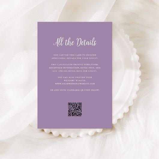 Regal Lavender | Wedding Guest Details QR Code Begleitkarte