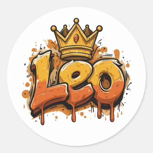 Regal Leo Zodiac Graffiti Airbrush mit Crown Runder Aufkleber (Vorderseite)