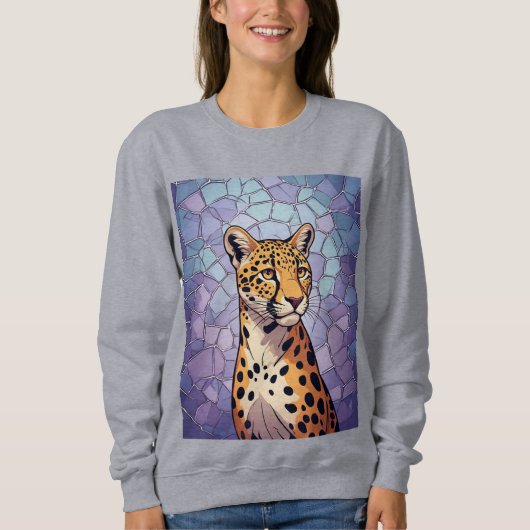 Regal Leopard Portrait With Mosaic Stained Glass Sweatshirt (Vorderseite)