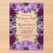 REGAL Lila Floral Graduation Party Acryleinladungen (Vorderseite)