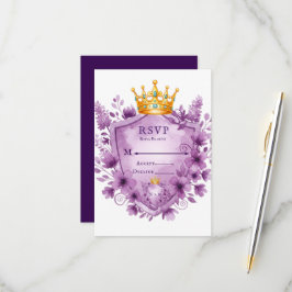 Regal Lila floral Wappen Wedding RSVP Card