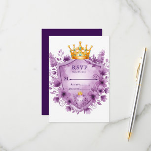 Regal Lila floral Wappen Wedding RSVP Card Karte