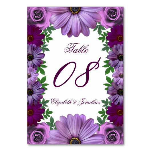 Regal Lila Floral Wedding Tischnummer (Vorderseite)