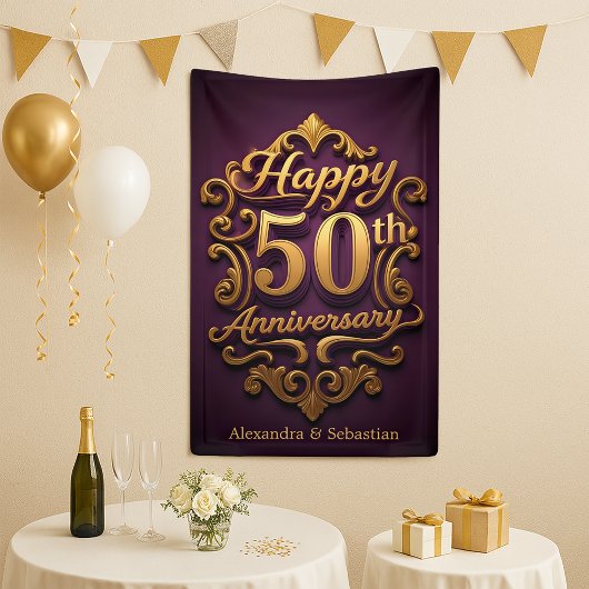 Regal Lila und Gold 50. Hochzeitstag Banner