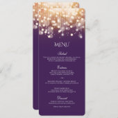 Regal Lila und Gold Bokeh Lights Menükarte (Vorne/Hinten)