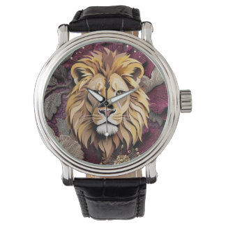 Regal Lion Bloom in Layered Paper-Cut Florals Armbanduhr