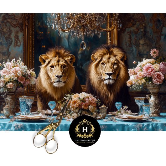 Regal Lion Couple Rose Wedding Banquet Decoupage Seidenpapier