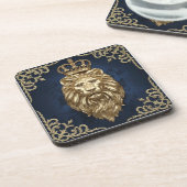 Regal Lion Design - Navy Blue & Gold Luxury Deco Getränkeuntersetzer (Linke Seite)