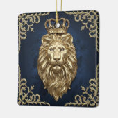 Regal Lion Design - Navy Blue & Gold Luxus Keramikornament (Links)