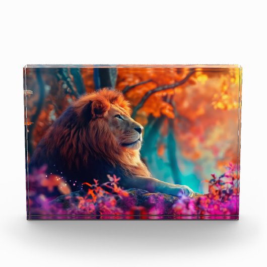Regal Lion im verzauberten Walddesign Fotoblock (Vorderseite)