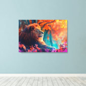 Regal Lion im verzauberten Walddesign Leinwanddruck (Insitu (Holzboden))