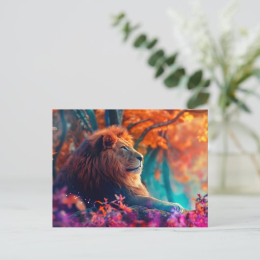 Regal Lion im verzauberten Walddesign Postkarte (Stehend Vorderseite)