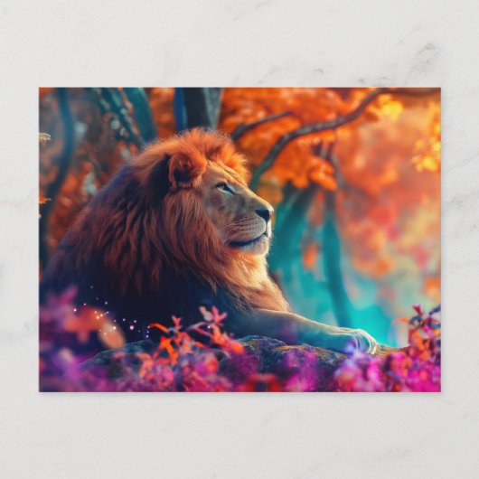Regal Lion im verzauberten Walddesign Postkarte (Vorderseite)
