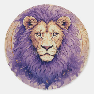 Regal Lion mit Lila Mane- und Kosmischen Akzenten Runder Aufkleber