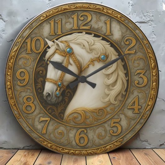  Regal majestic White noble horse Große Wanduhr