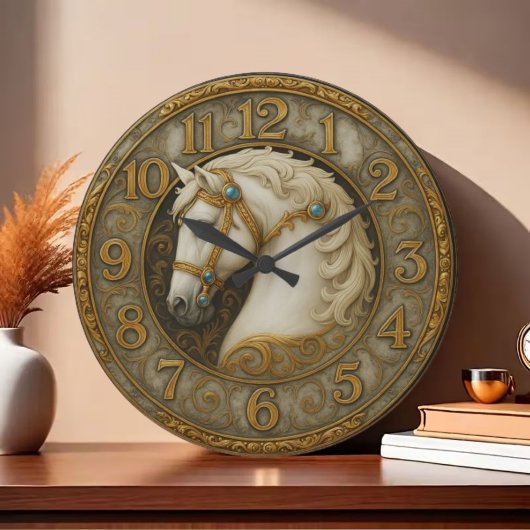  Regal majestic White noble horse Große Wanduhr