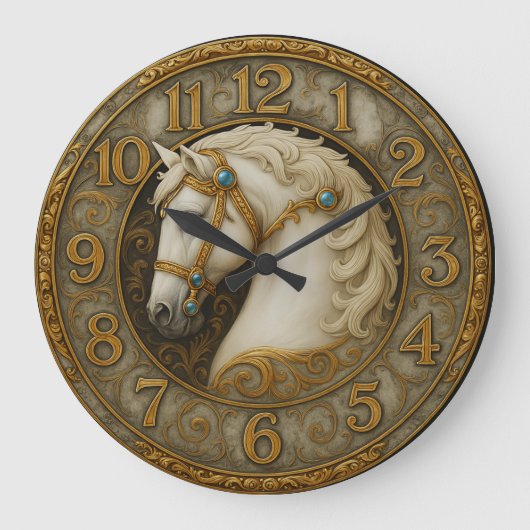 Regal majestic White noble horse Große Wanduhr (Vorderseite)