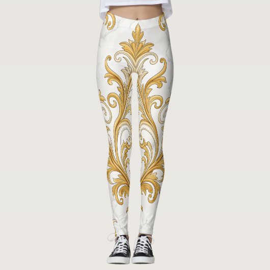 Regal Marble Seamless Pattern – Gold Baroque Leggings (Vorderseite)