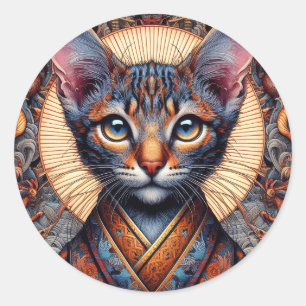 Regal Mythic verzierte Fantasy-Katze Runder Aufkleber