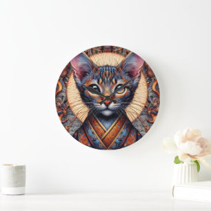 Regal mythische aufwendige Fantasy-Katze Große Wanduhr