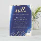 Regal Navy, Gold Watercolor Baby Shower Einladung (Stehend Vorderseite)