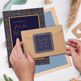 Regal Navy und Gold Design Wedding Vielen Dank Quadratischer Aufkleber