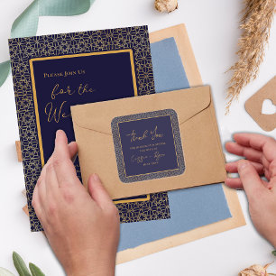 Regal Navy und Gold Design Wedding Vielen Dank Quadratischer Aufkleber