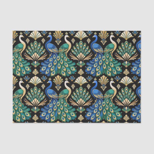 Regal Peacock Art Deco Seidenpapier (Vorderseite)