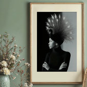 Regal Peacock: Monochrome Portrait Avant-Garde Poster