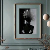 Regal Peacock: Monochrome Portrait Avant-Garde Poster