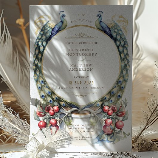 Regal Peacock Themed Wedding Einladung