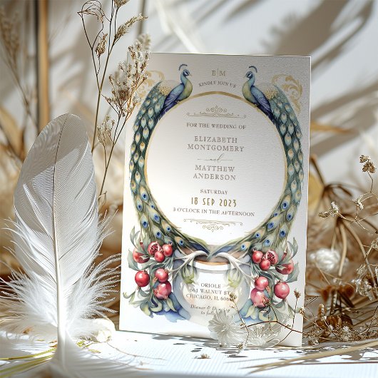 Regal Peacock Themed Wedding Einladung