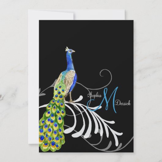 Regal Peacock & Wirbel Einladung zur Hochzeit (Rückseite)