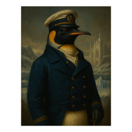 Regal Penguin Naval Captain Portrait - Vintage Poster