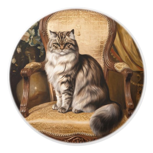 Regal Persian Cat Vintag Style Malerei Keramikknauf (Vorderseite)