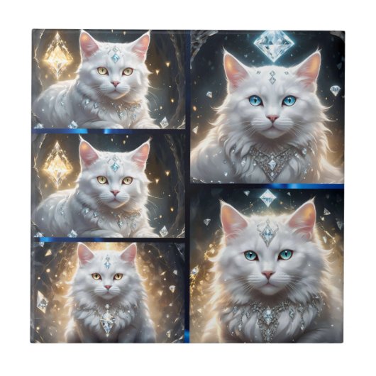 Regal Persian White Fluffy Cat Foto Collage, Fliese (Vorderseite)