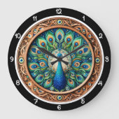 Regal Pfau Mandala Erbe Große Wanduhr (Vorderseite)