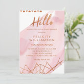 Regal Pink, Gold Watercolor Kinderdusche Einladung (Stehend Vorderseite)